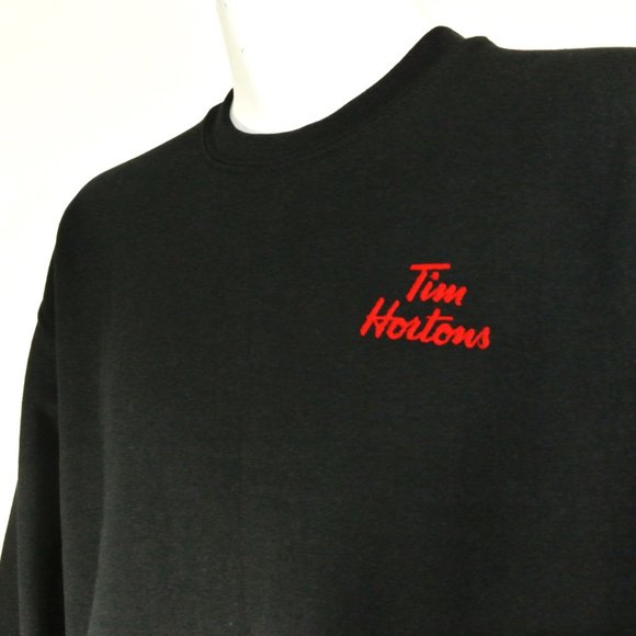 TIM HORTONS Black Sweatshirt Employee Uniform Big Logo Shirt Size XL - Picture 1 of 11